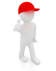 Image showing 3d man in a red peaked cap with thumb up 