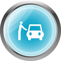 Image showing man and car on web icon (button) isolated on white