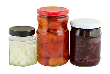 Image showing jar of garlic pepper beetroot isolated on white 