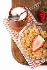 Image showing breakfast with milk, muesli and fruit