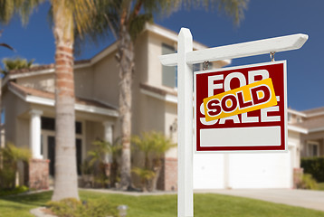 Image showing Sold Home For Sale Sign in Front of New House