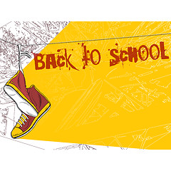 Image showing Shoes hanging on wire background. Back to school