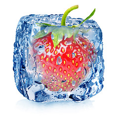 Image showing Strawberry in ice with drops