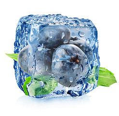 Image showing Ice cube with blueberries