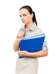 Image showing business woman with a blue binder