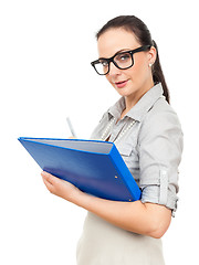 Image showing business woman with a blue binder