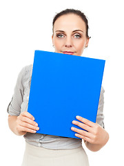 Image showing business woman with a blue binder