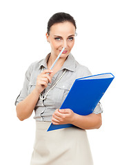 Image showing business woman with a blue binder