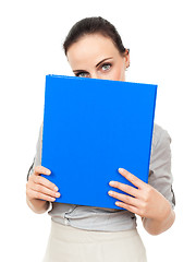 Image showing business woman with a blue binder