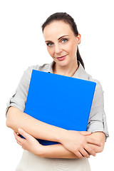 Image showing business woman with a blue binder