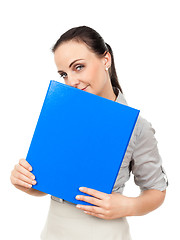 Image showing business woman with a blue binder