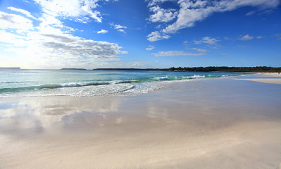 Image showing Beach with cloud reflections