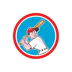 Image showing Baseball Player Batting Looking Up Circle Cartoon