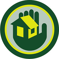 Image showing Hand Holding House Circle Retro