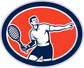 Image showing Tennis Player Racquet Oval Retro