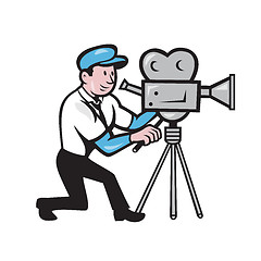 Image showing Cameraman Vintage Film Movie Camera Side Cartoon