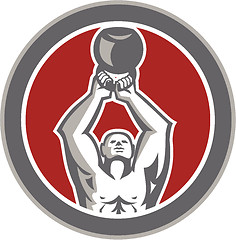 Image showing Strongman Lifting Up Kettlebell Circle Retro