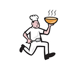 Image showing Chef Cook Running Holding Bowl Cartoon