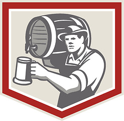 Image showing Barman Lifting Barrel Pouring Beer Mug Retro