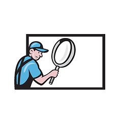 Image showing Worker Magnifying Glass Billboard Cartoon