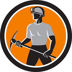 Image showing Coal Miner Holding Pick Axe Side Circle Retro