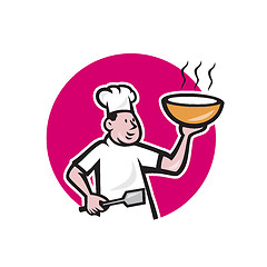 Image showing Chef Cook Holding Bowl Oval Cartoon