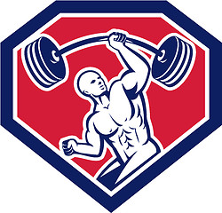 Image showing Weightlifter Lifting Barbell Shield Retro