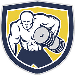 Image showing Strongman Lifting Dumbbells Front Shield Retro