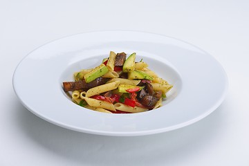 Image showing Pasta with shrimps, herbs and mashrooms