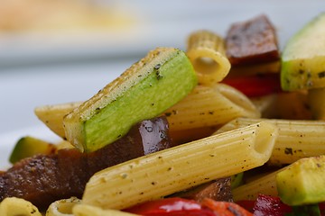 Image showing Pasta with shrimps, herbs and mashrooms