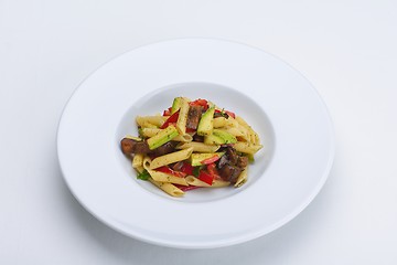 Image showing Pasta with shrimps, herbs and mashrooms