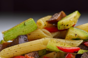 Image showing Pasta with shrimps, herbs and mashrooms