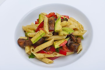 Image showing Pasta with shrimps, herbs and mashrooms