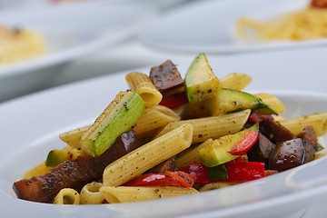 Image showing Pasta with shrimps, herbs and mashrooms