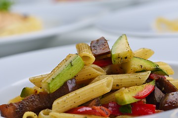 Image showing Pasta with shrimps, herbs and mashrooms