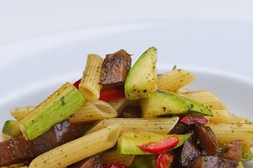 Image showing Pasta with shrimps, herbs and mashrooms