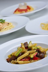 Image showing Pasta with shrimps, herbs and mashrooms