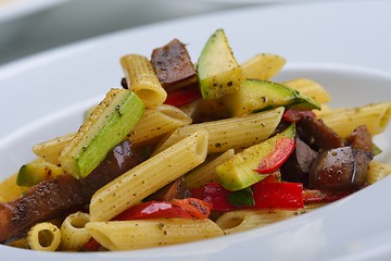 Image showing Pasta with shrimps, herbs and mashrooms