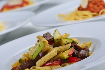 Image showing Pasta with shrimps, herbs and mashrooms