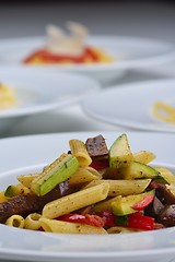 Image showing Pasta with shrimps, herbs and mashrooms