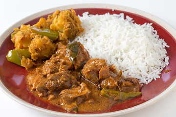 Image showing Chicken curry and veg with rice