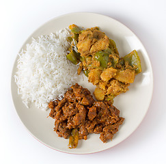 Image showing Beef curry with rice and potato