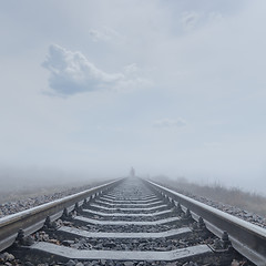 Image showing railroad to horizon in fog