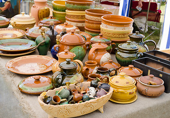 Image showing handmade ceramic clay ware souvenirs street market 