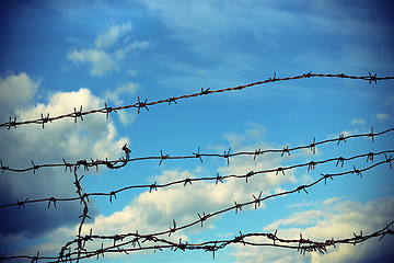 Image showing Barbed wire against blue sky