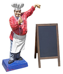 Image showing Statue of chef with menu board with 