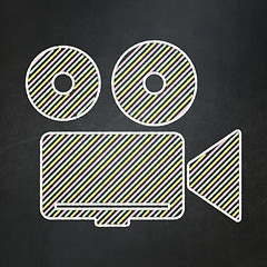 Image showing Vacation concept: Camera on chalkboard background