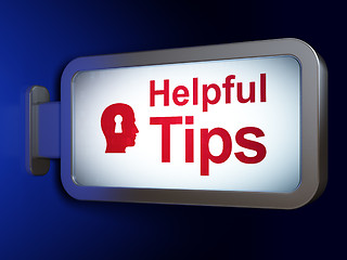 Image showing Education concept: Helpful Tips and Head With Keyhole on billboard background