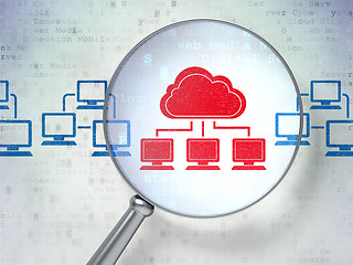 Image showing Cloud computing concept: Cloud Technology with optical glass on digital background