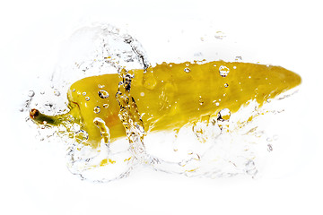 Image showing yellow pepper with water splash isolated